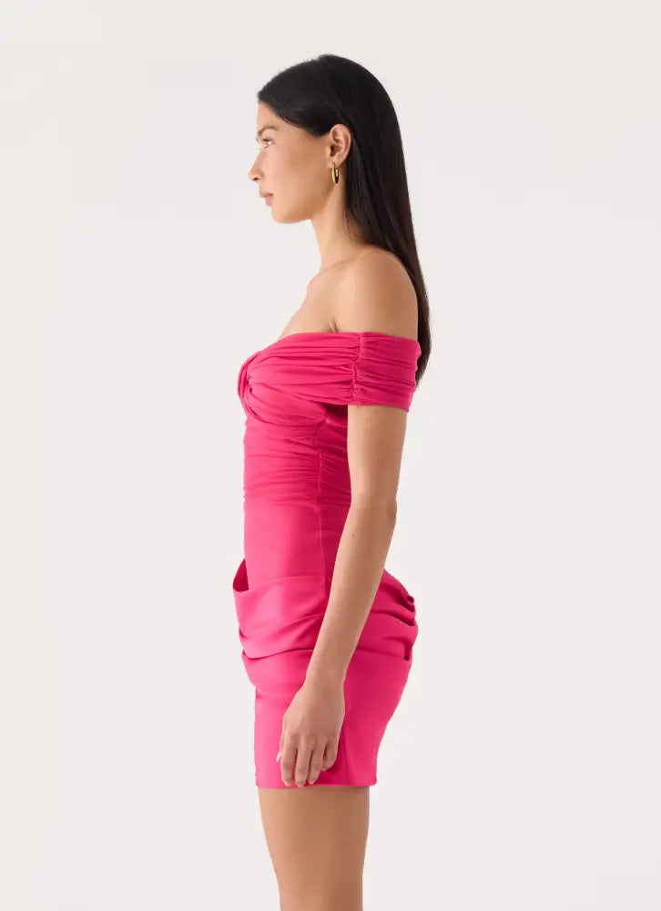 Farida Off Shoulder Mini Dress - Fuchsia - Mini Dresses