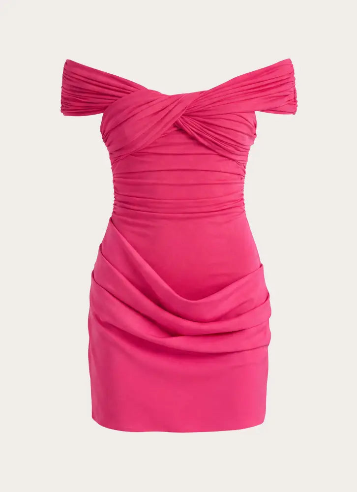 Farida Off Shoulder Mini Dress - Fuchsia - Mini Dresses