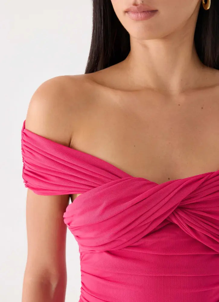 Farida Off Shoulder Mini Dress - Fuchsia - Mini Dresses