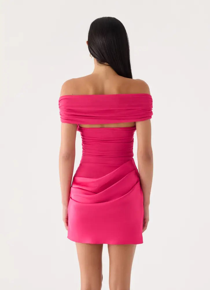 Farida Off Shoulder Mini Dress - Fuchsia - Mini Dresses