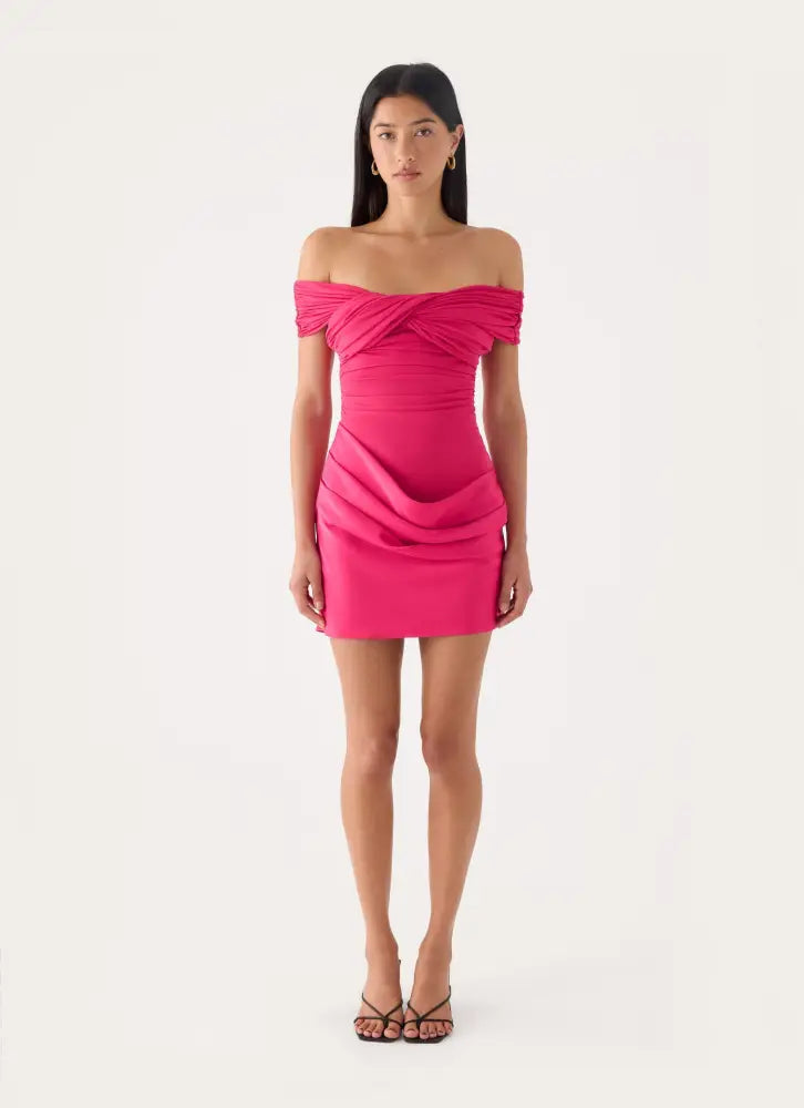 Farida Off Shoulder Mini Dress - Fuchsia - Mini Dresses