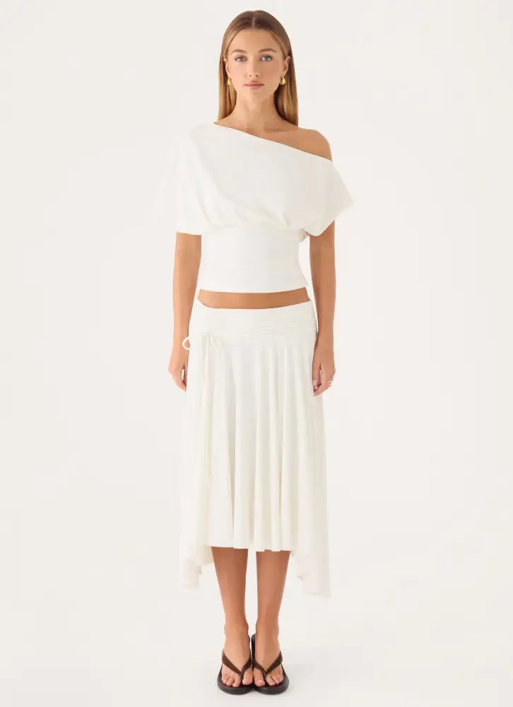 Perrie Asymmetrical Midi Skirt - Cloud Dancer - Midi Skirts