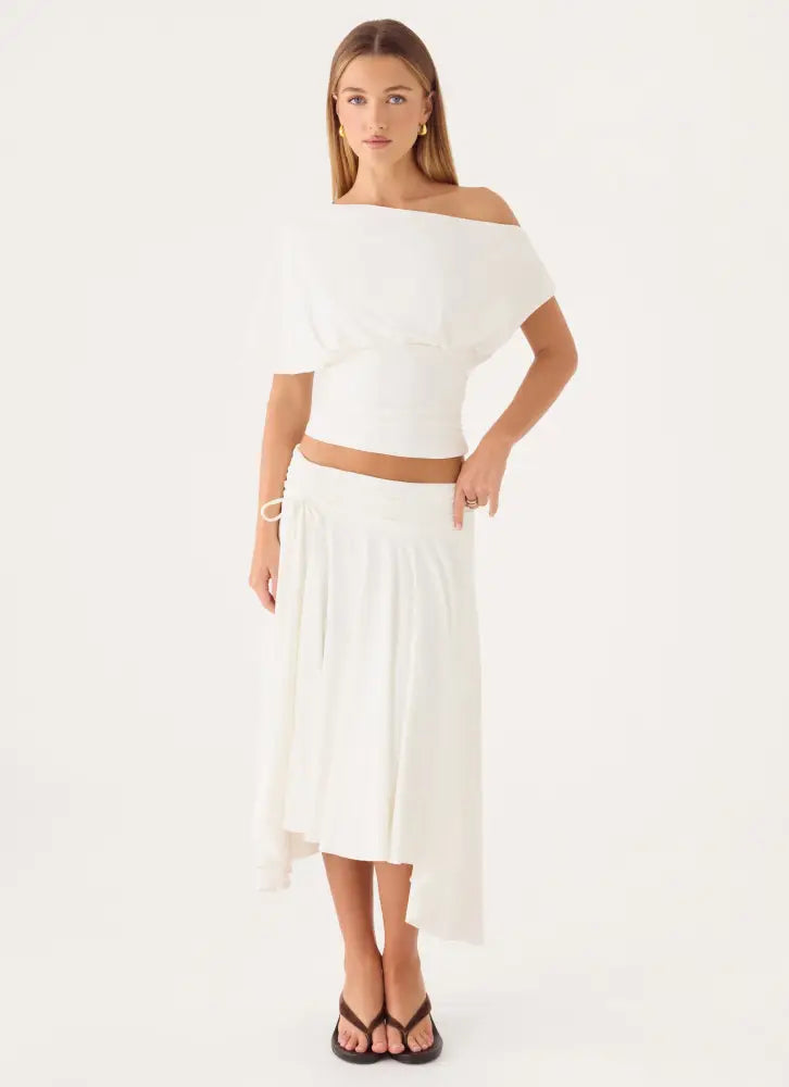 Perrie Asymmetrical Midi Skirt - Cloud Dancer - Midi Skirts