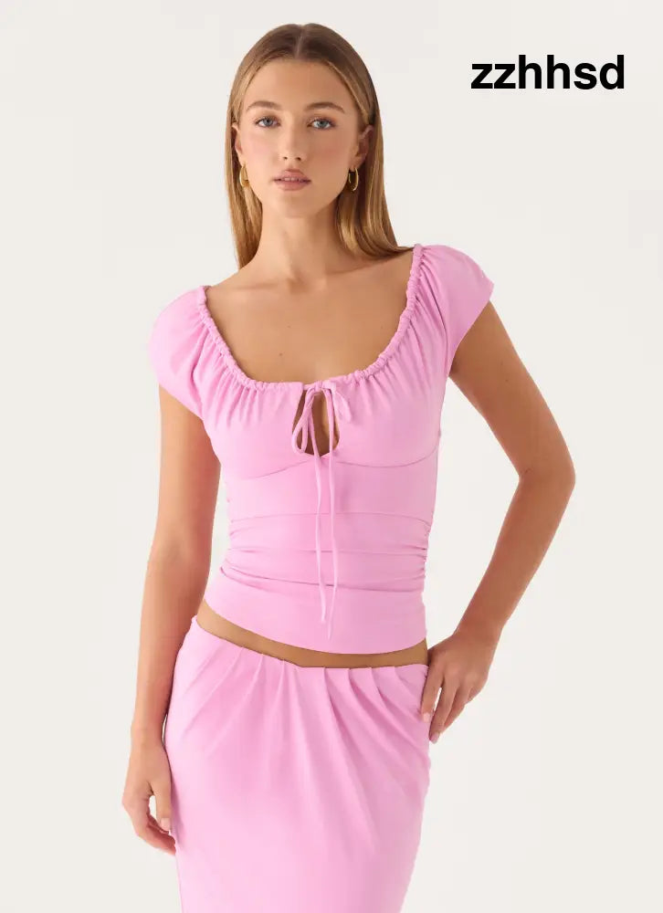 Small Moments Cap Sleeve Top - Pink - Tops