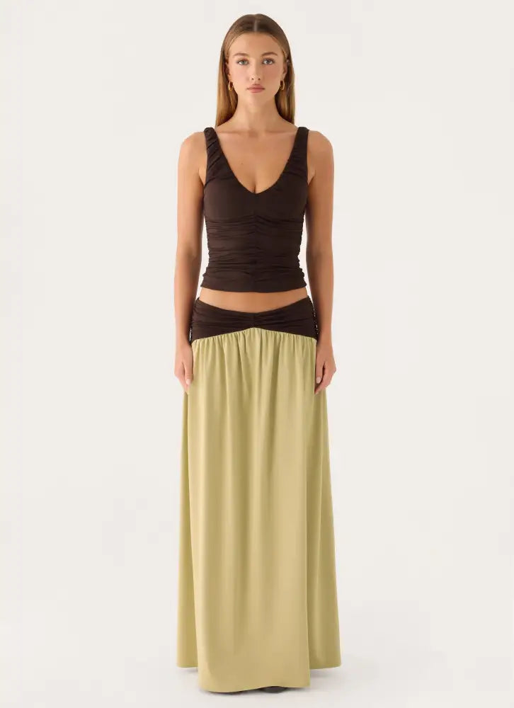 Zeraphine Gathered Maxi Skirt - Olive - Maxi Skirts