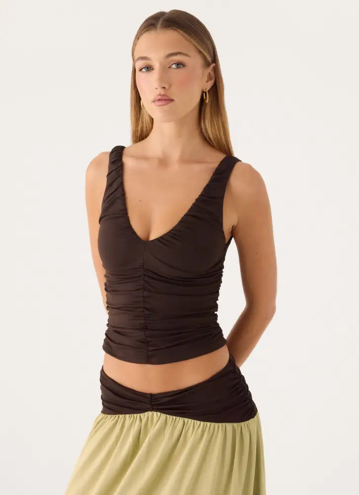 Zeraphine Gathered Top - Chocolate - Tops