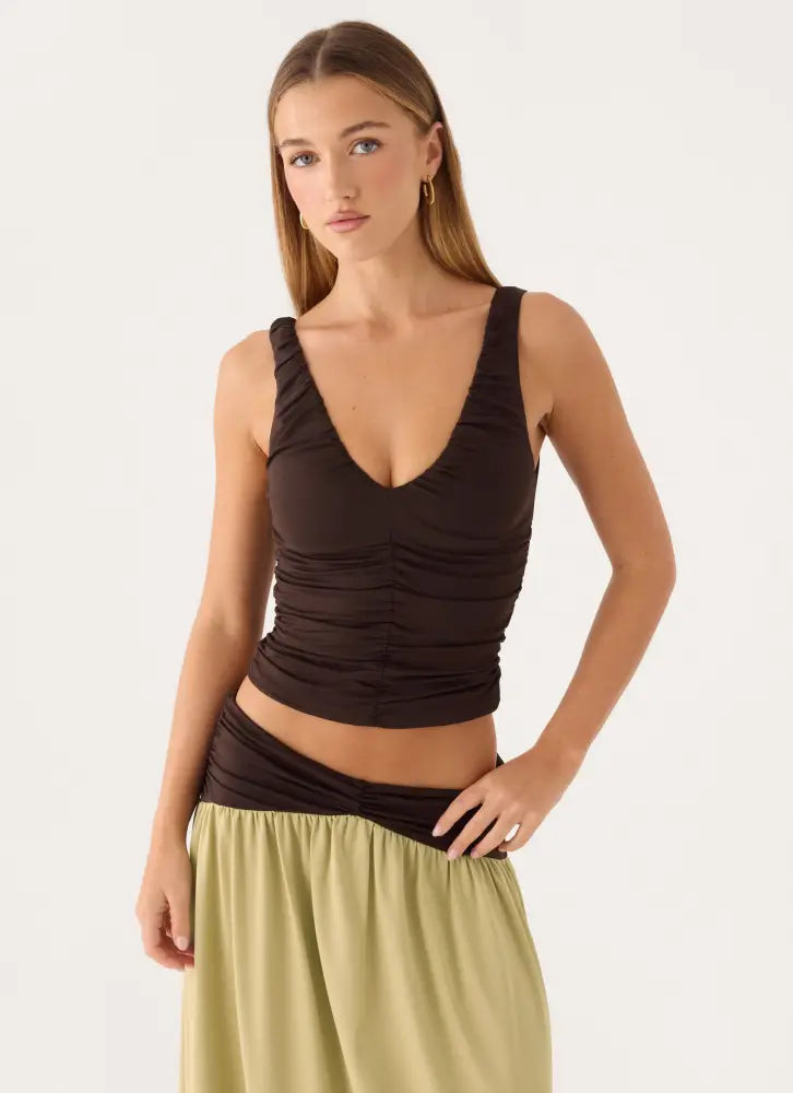 Zeraphine Gathered Top - Chocolate - Tops